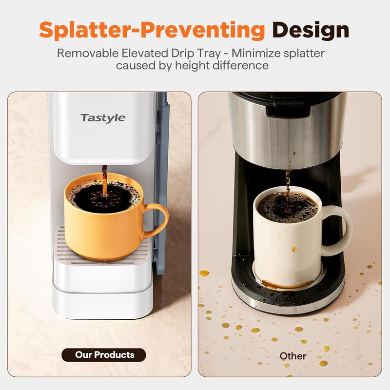 Tastyle Hot & Iced Coffee Maker with Magnetic K-Pod Organizer (Pods Not Included), Stores 10 Pods, 4-5 Cups Coffee Maker & Single-serve Brewer for K Cup & Grounds, 40oz Removable Water Tank, White - Image 4